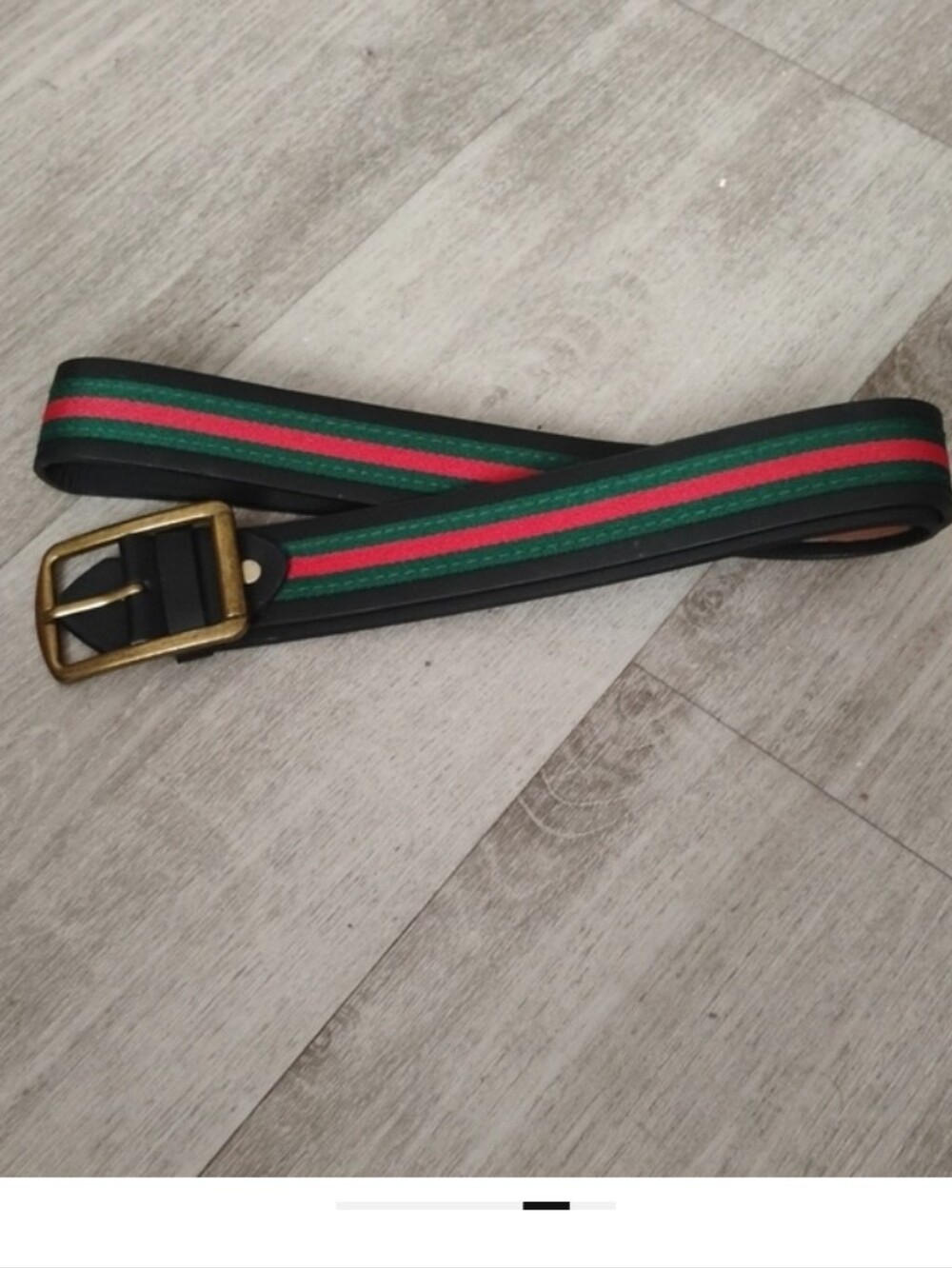 Unisex Black Belt with Red & Green Stripe and Gold Buckle🆕✨ - Picture 2 of 4